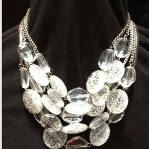 Silver Necklace With Clear Crackled Beads
