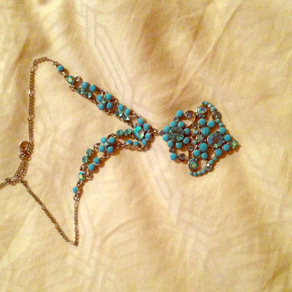 Turquoise and rhinestone necklace