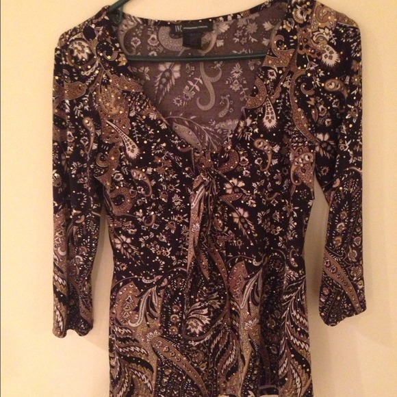 INC "International Concept" BROWN & BLACK BLOUSE
