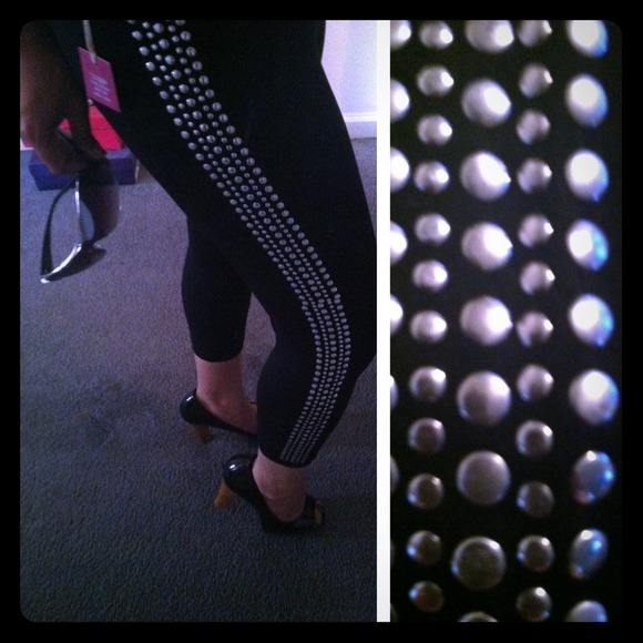 poof! Pants - $$Black Stud Detail Leggings