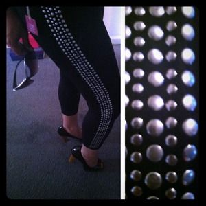 $$Black Stud Detail Leggings