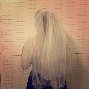 Off white mid length veil with crystal beading