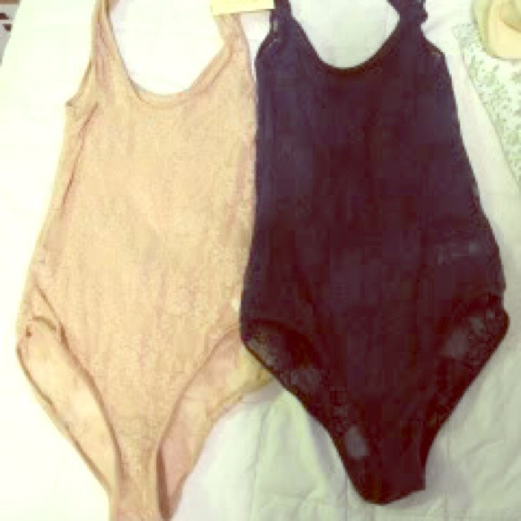 American Apparel lace bodysuit NUDE & NAVY LOT S