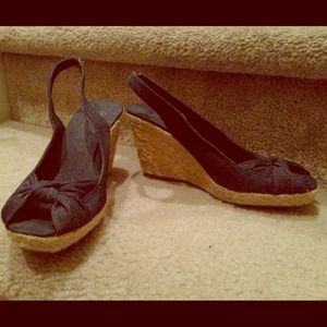 sold! denim opentoe slingback low heelwedge