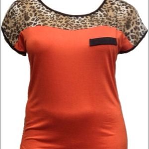 Plus Size Leopard Trim Orange Top 1X 2X 3X