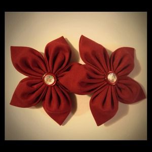 Handmade Burgundy Flower Hair Clips