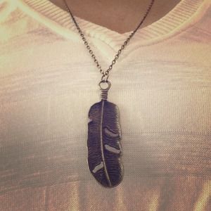 Feather Necklace - Antique Gold, NEW