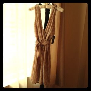 Neutral cocktail dress w/ sparkle and pizazz