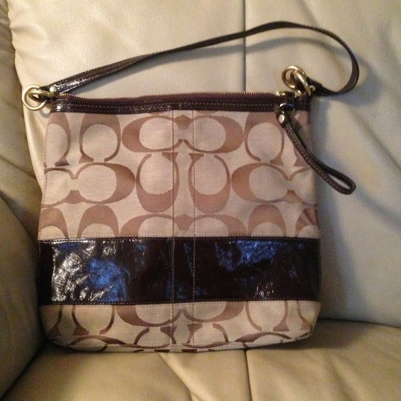 Brown patent leather trim Coach purse