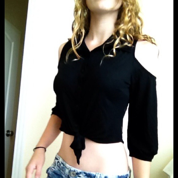 Black Button Down Crop Top