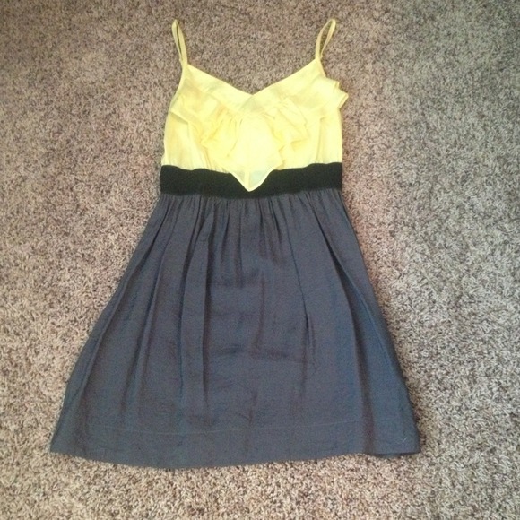Ya Brand Yellow ruffle/grey colorblock tank dress