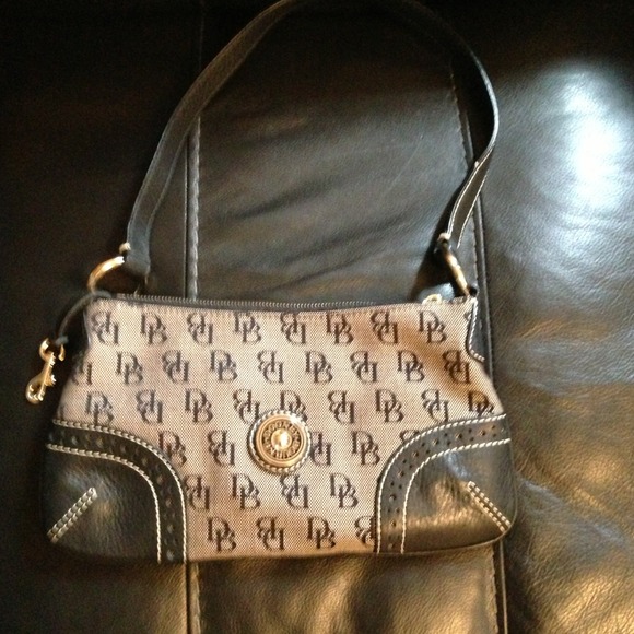 Black leather trim d and b purse