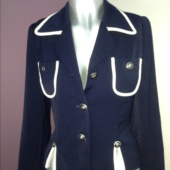 Navy blue with white trim blazer. Vintage!