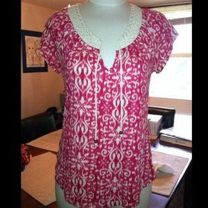 Pink and ivory ikat print Lucky Brand top