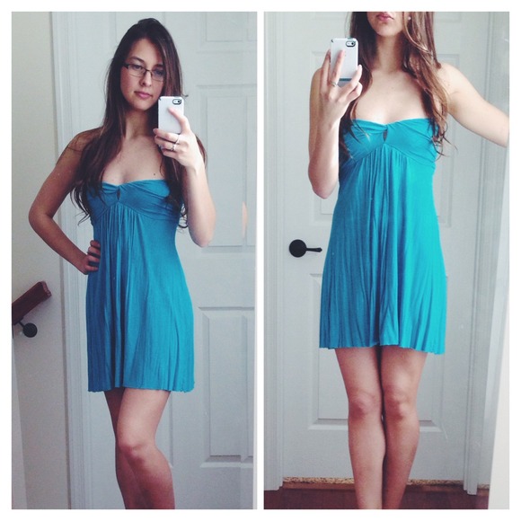 • Blue Strapless Dress • - Picture 2 of 4