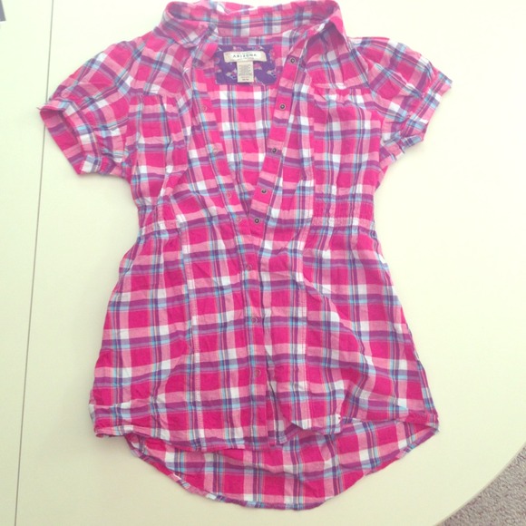 Arizona button up plaid top with cinched waist