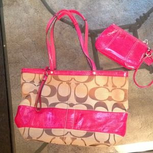 Hot pink coach purse with matching clutch