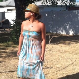 Long tie dye strapless summer dress