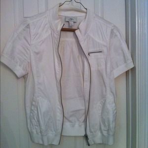 Ann Taylor Loft White Zip Up short sleeves jacket