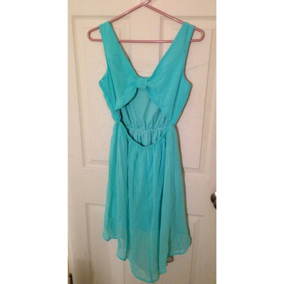 Teal Hi-Low Dress with Open Back - Picture 2 of 2