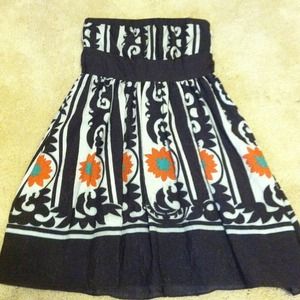 Dark brown Patterned strapless dress