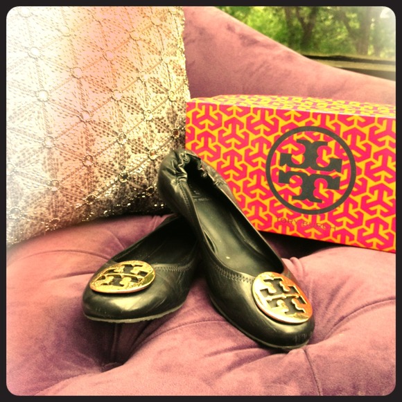 Tory Burch Classic Reva Ballet Black/Gold (8.5)