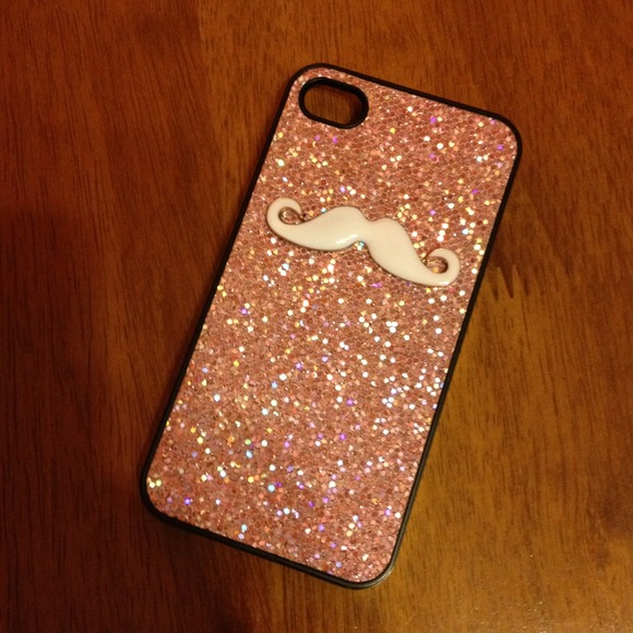 PINK GLITTER MUSTACHE  IPHONE 4s CASE