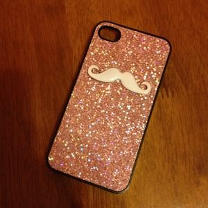 PINK GLITTER MUSTACHE  IPHONE 4s CASE