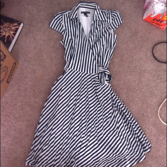 Navy and white striped collared dress
