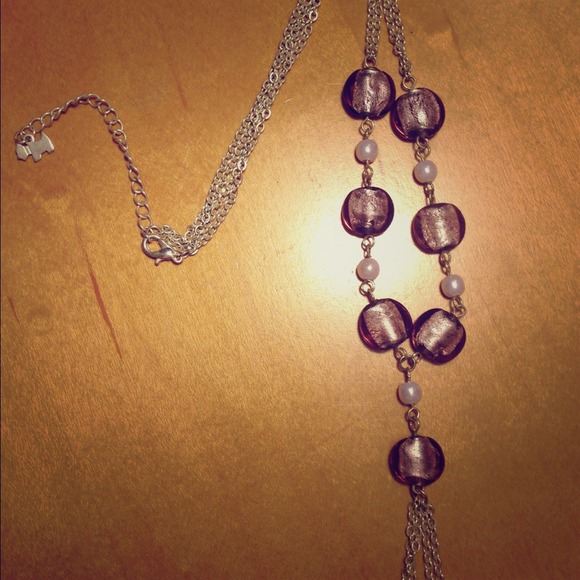 Purple and silver tassel necklace