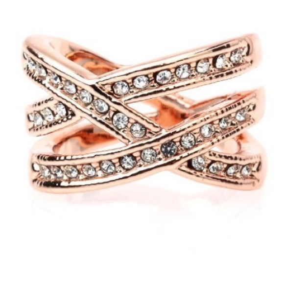 Rose Gold Tone Woven Braid Ring Swarovski Crystal - Picture 2 of 2