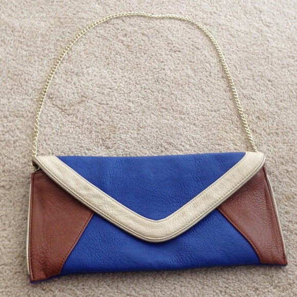 Steve Madden Blue brown, and cream envelope clutch