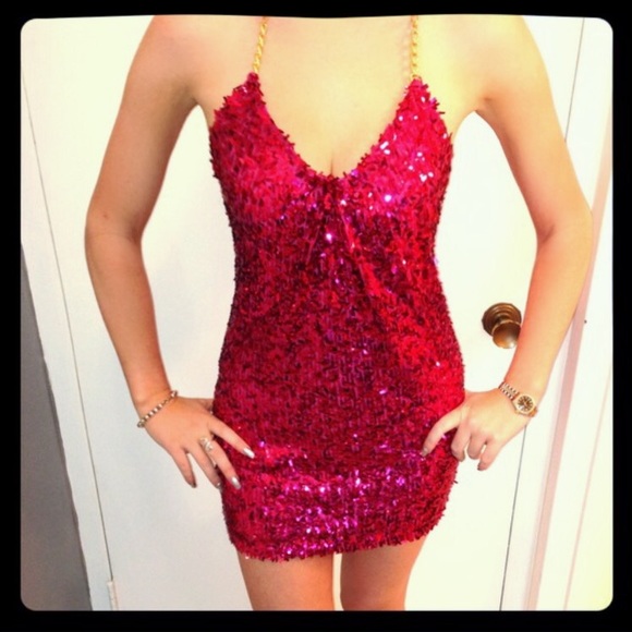 Sequin Halter Red Dress