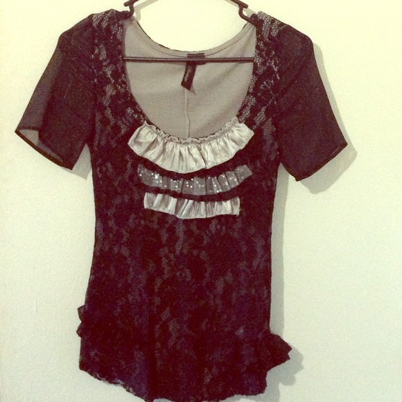 Sexy Black Sequin BKE Boutique Lace Bib Top