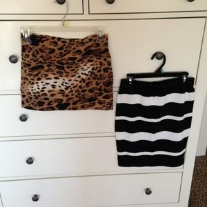 Cheetah skirt and striped black and white skirt