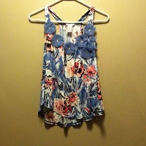 Baby blue/pink flowered tank top.
