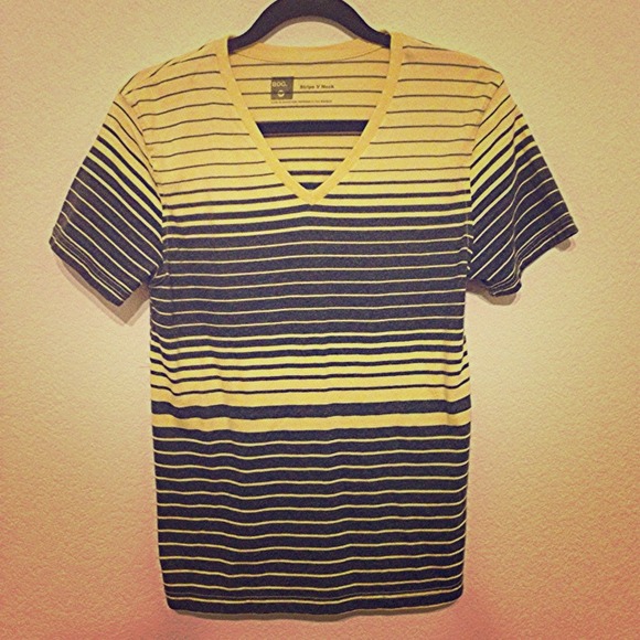 Urban outfitters yellow striped v neck tee! - Picture 1 of 1