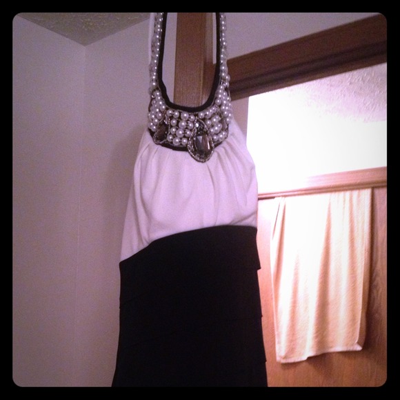 Black and white straight halter neck dress
