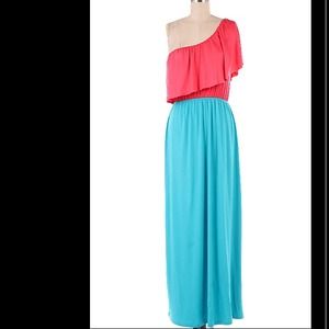 SOLD OUT!! Color Block One Shoulder Maxi
