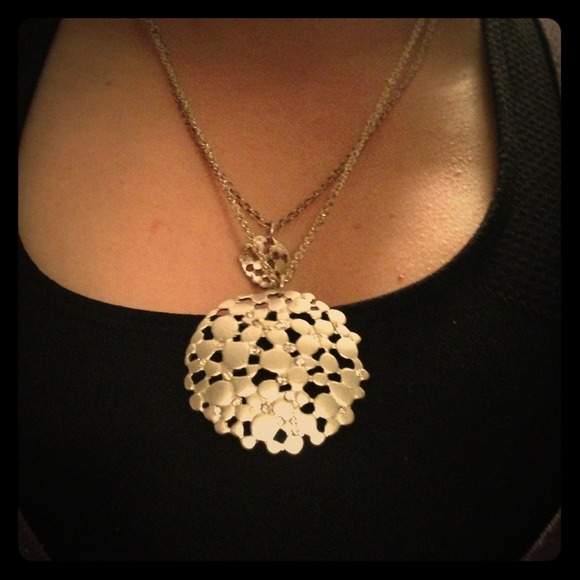 Silver double medallion necklace