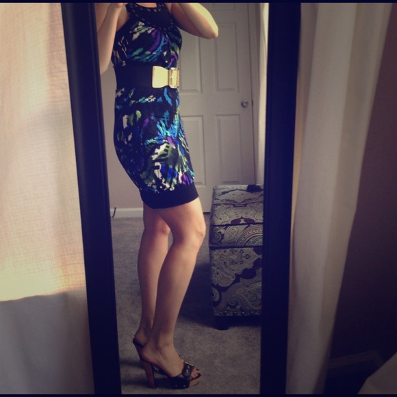 Mint, blue, and purple black dress