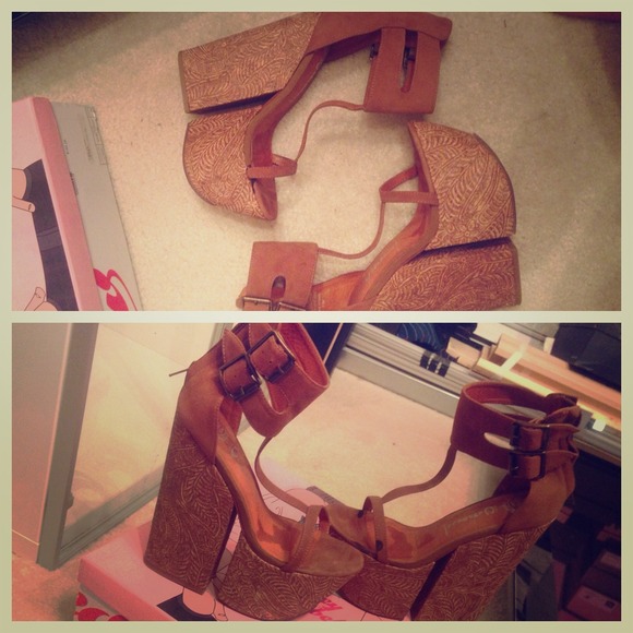 Jeffrey Campbell Shoes - Tan/ Brown Craved cork sandal heel