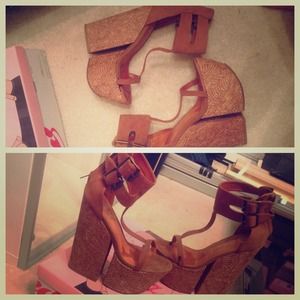 Tan/ Brown Craved cork sandal heel