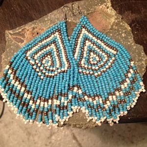 Aztec Mini Beaded Earrings💎Boho Style💎Turquoise
