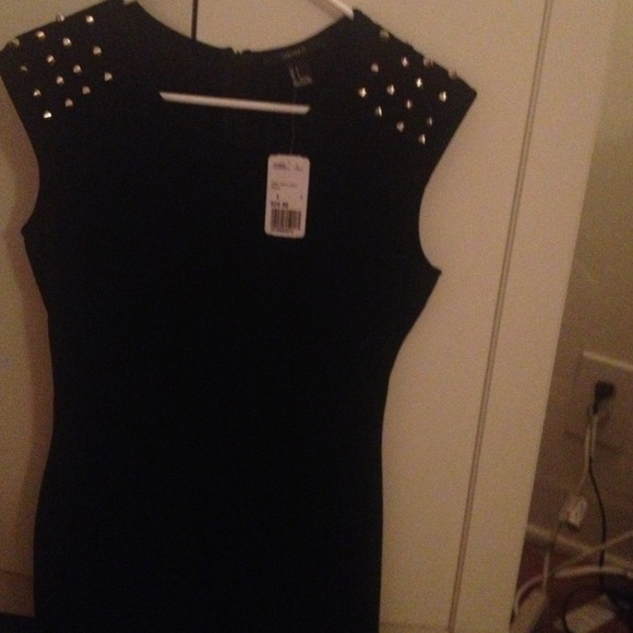 Spiked shoulder black forever 21 mini dress