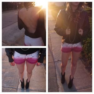 Dip-dyed Ombre white and dark pink shorts