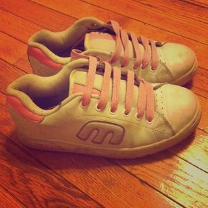Pink and white etnies