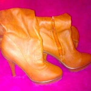 Camel knee high boots