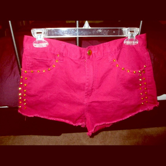 Red studded denim shorts!
