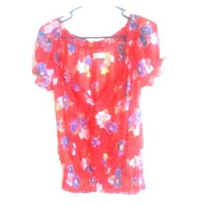 Sheer Red Floral Hollister Shirt
